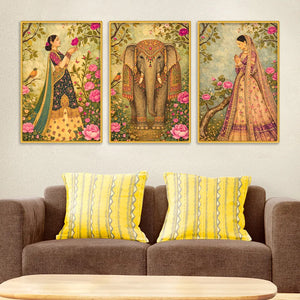 Traditional Indian Royal Canvas Wall Painting Set of 3