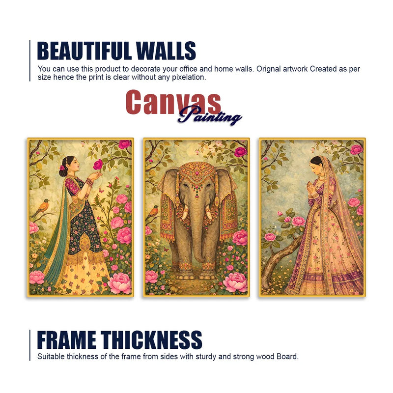 Traditional Indian Royal Canvas Wall Painting Set of 3
