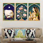 Traditional Indian Royal Canvas Wall Painting Set of Three