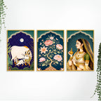 Traditional Indian Royal Canvas Wall Painting Set of Three