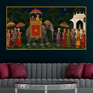 Traditional Indian Royal Procession Floating Frame Crystal Wall Painting