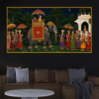 Traditional Indian Royal Procession Floating Frame Crystal Wall Painting