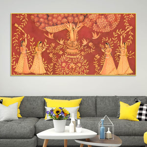 Traditional Indian Sacred Tree Canvas Wall Painting – Sacred Tree Décor
