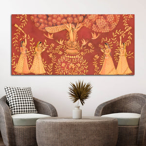 Traditional Indian Sacred Tree Canvas Wall Painting – Sacred Tree Décor
