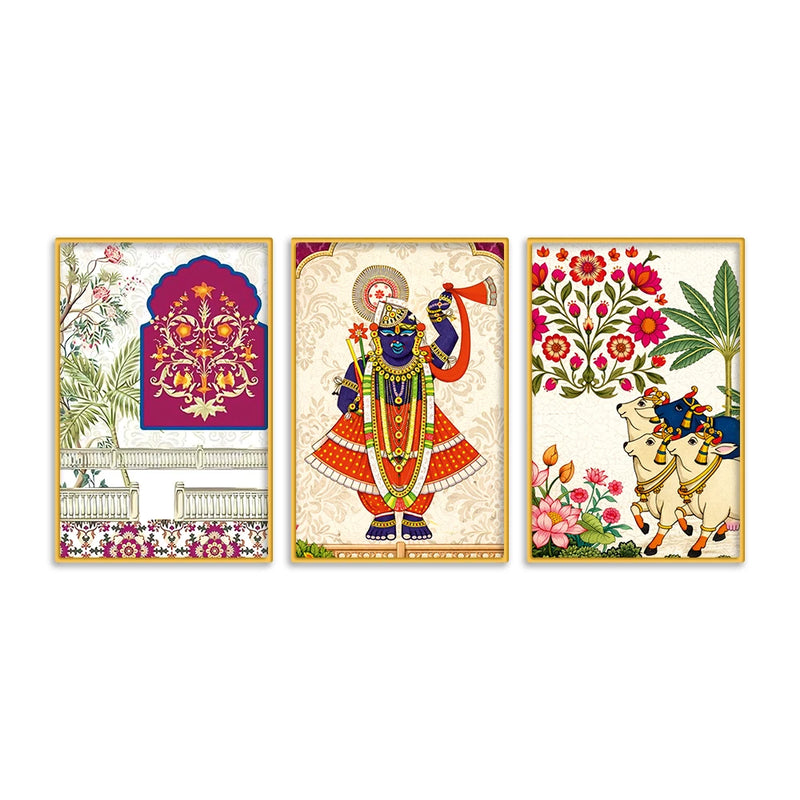 Traditional Indian Wall Art Canvas Painting Set of Three