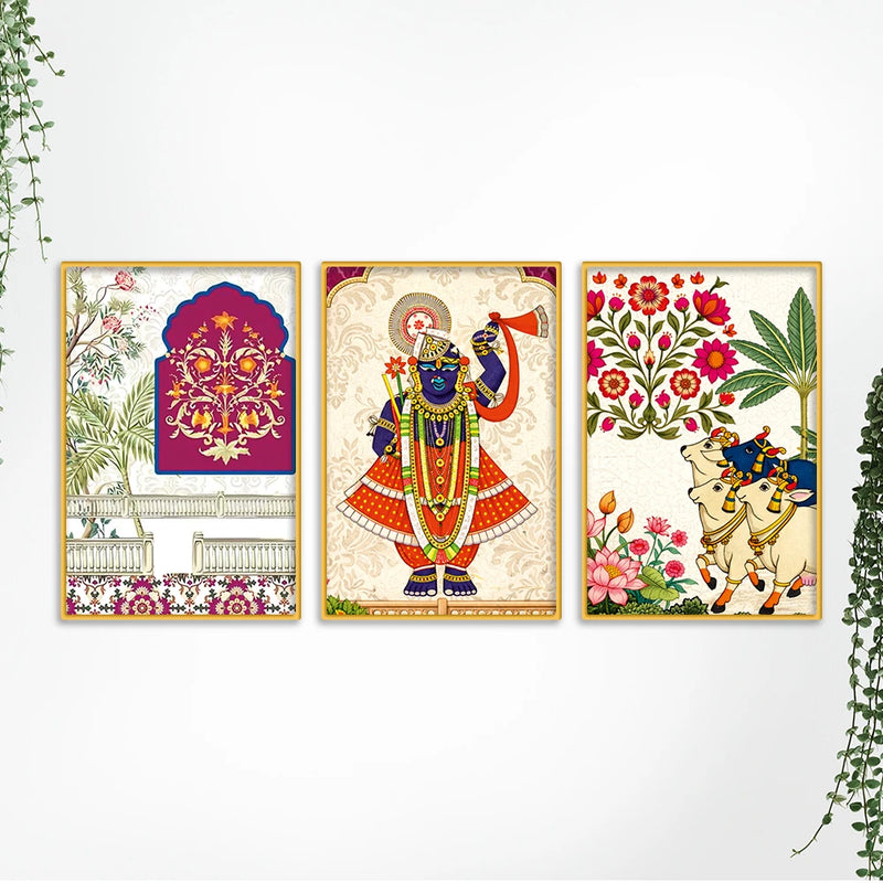 Traditional Indian Wall Art Canvas Painting Set of Three