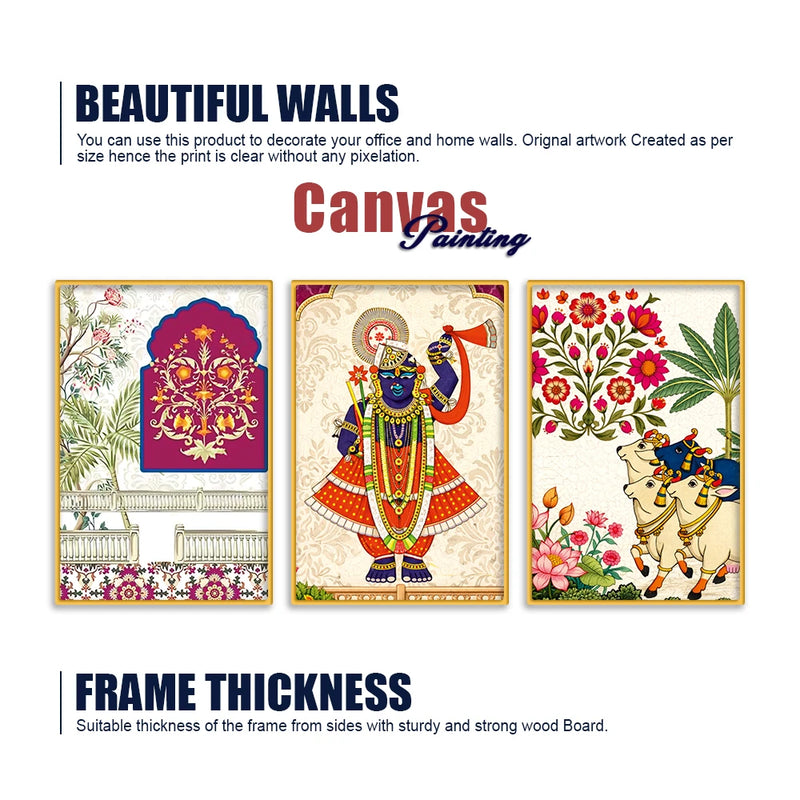 Traditional Indian Wall Art Canvas Painting Set of Three