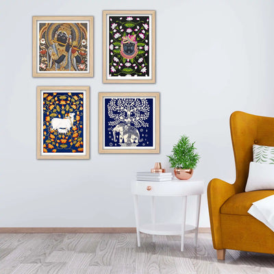 Traditional Indian Wall Art Frame Set of 4