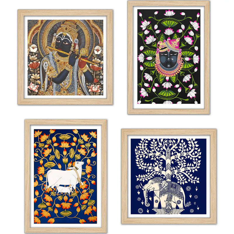 Traditional Indian Wall Art Frame Set of 4