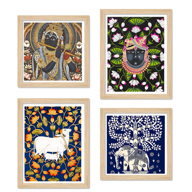 Traditional Indian Wall Art Frame Set of 4