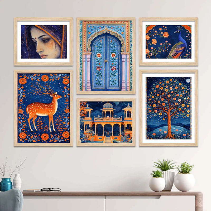 Traditional Indian Wall Art Frame Set of 6