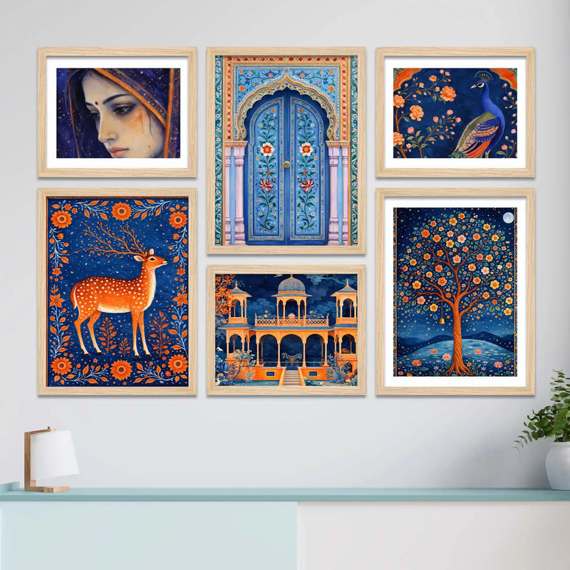 Traditional Indian Wall Art Frame Set of 6