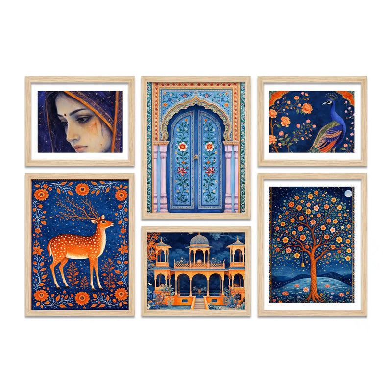 Traditional Indian Wall Art Frame Set of 6