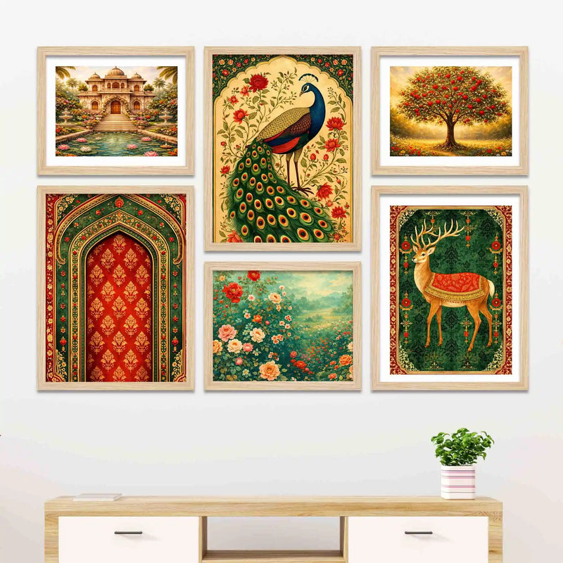 Traditional Indian Wall Art Frame Set of 6