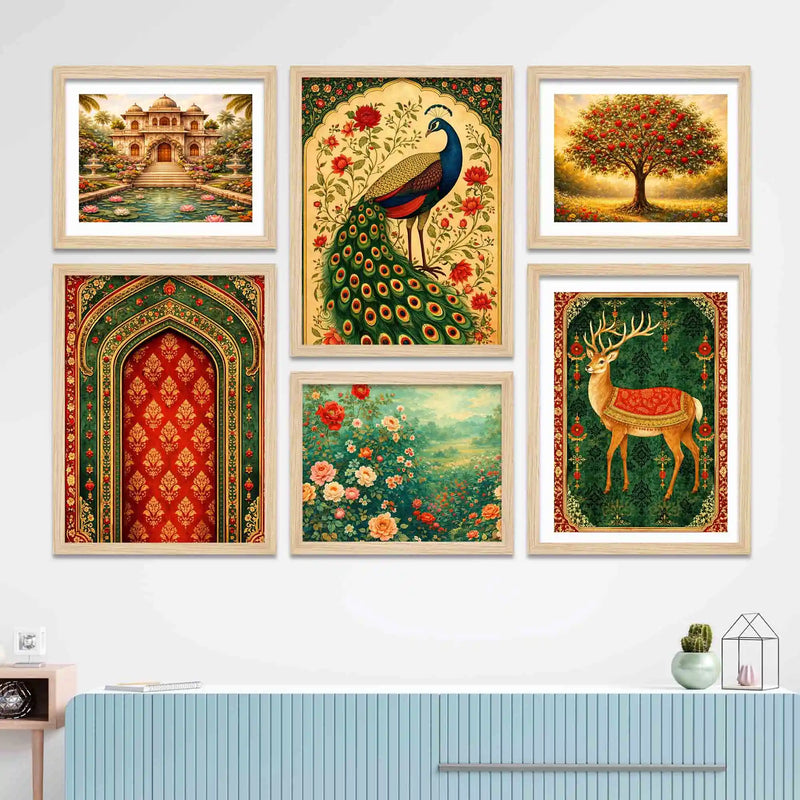 Traditional Indian Wall Art Frame Set of 6