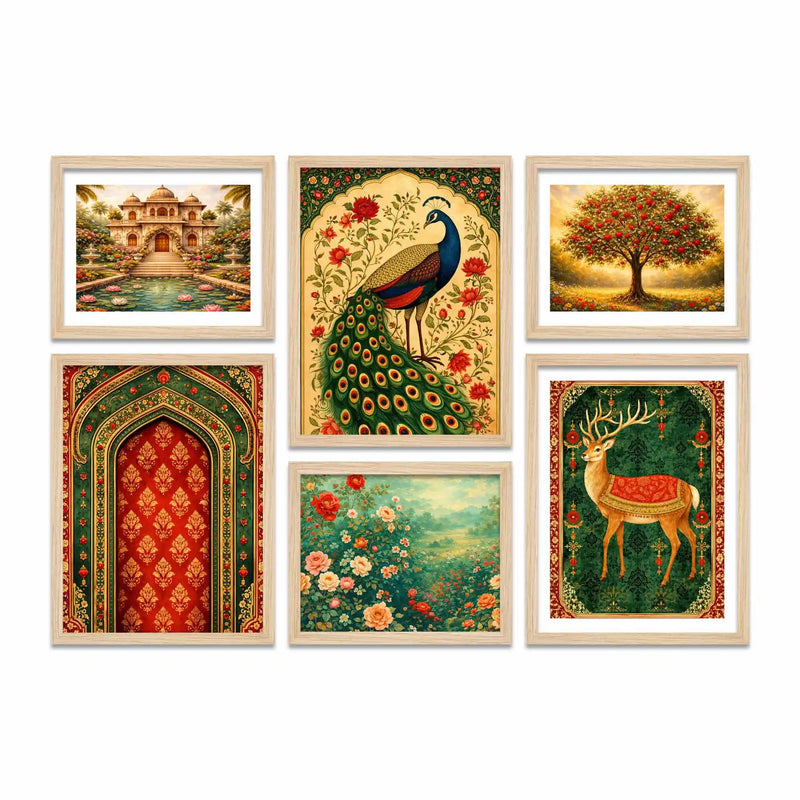Traditional Indian Wall Art Frame Set of 6
