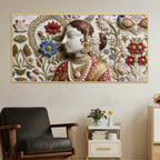 Traditional Indian Woman Floral Relief 3D Effect Canvas Wall Painting