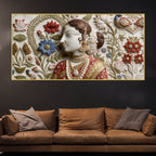 Traditional Indian Woman Floral Relief 3D Effect Canvas Wall Painting