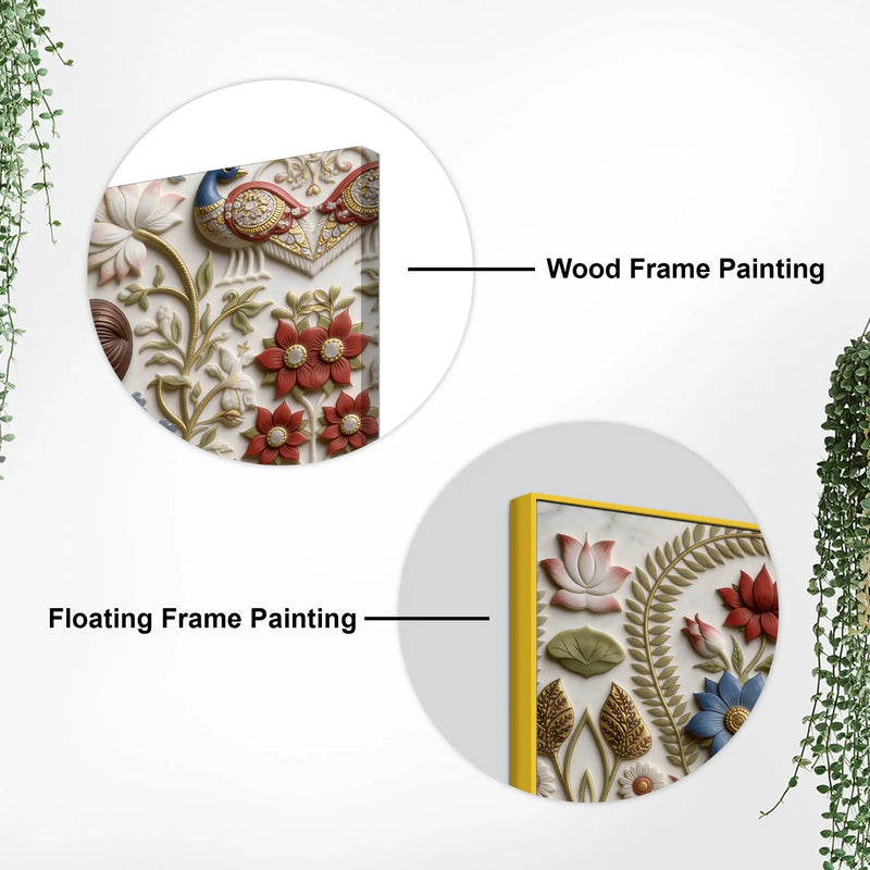 Traditional Indian Woman Floral Relief 3D Effect Canvas Wall Painting
