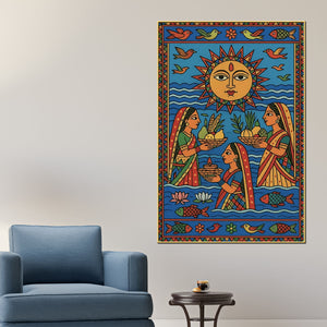 traditional-indian-women-puja-canvas-painting-madhubani-style-wall-decor