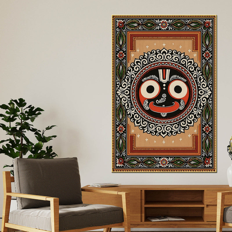 Traditional Jagannath Canvas Painting for Spiritual Living Room Decor
