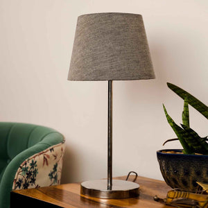 Traditional Jute Grey Color Shade Table Lamp with Silver Finish Base