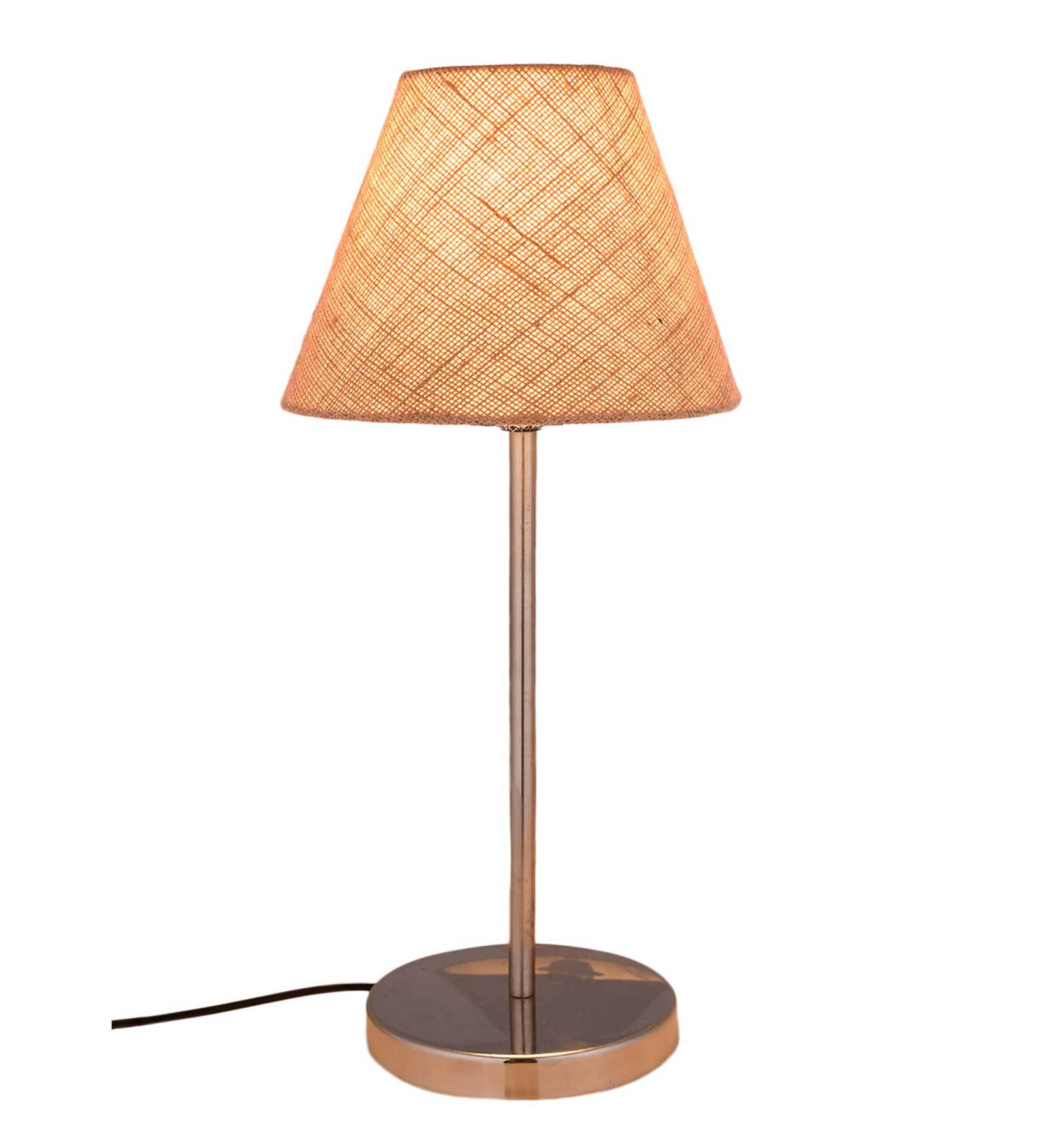 Traditional Jute Shade Table Lamp with Silver Finish Base