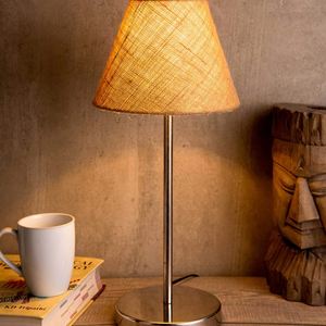 Traditional Jute Shade Table Lamp with Silver Finish Base