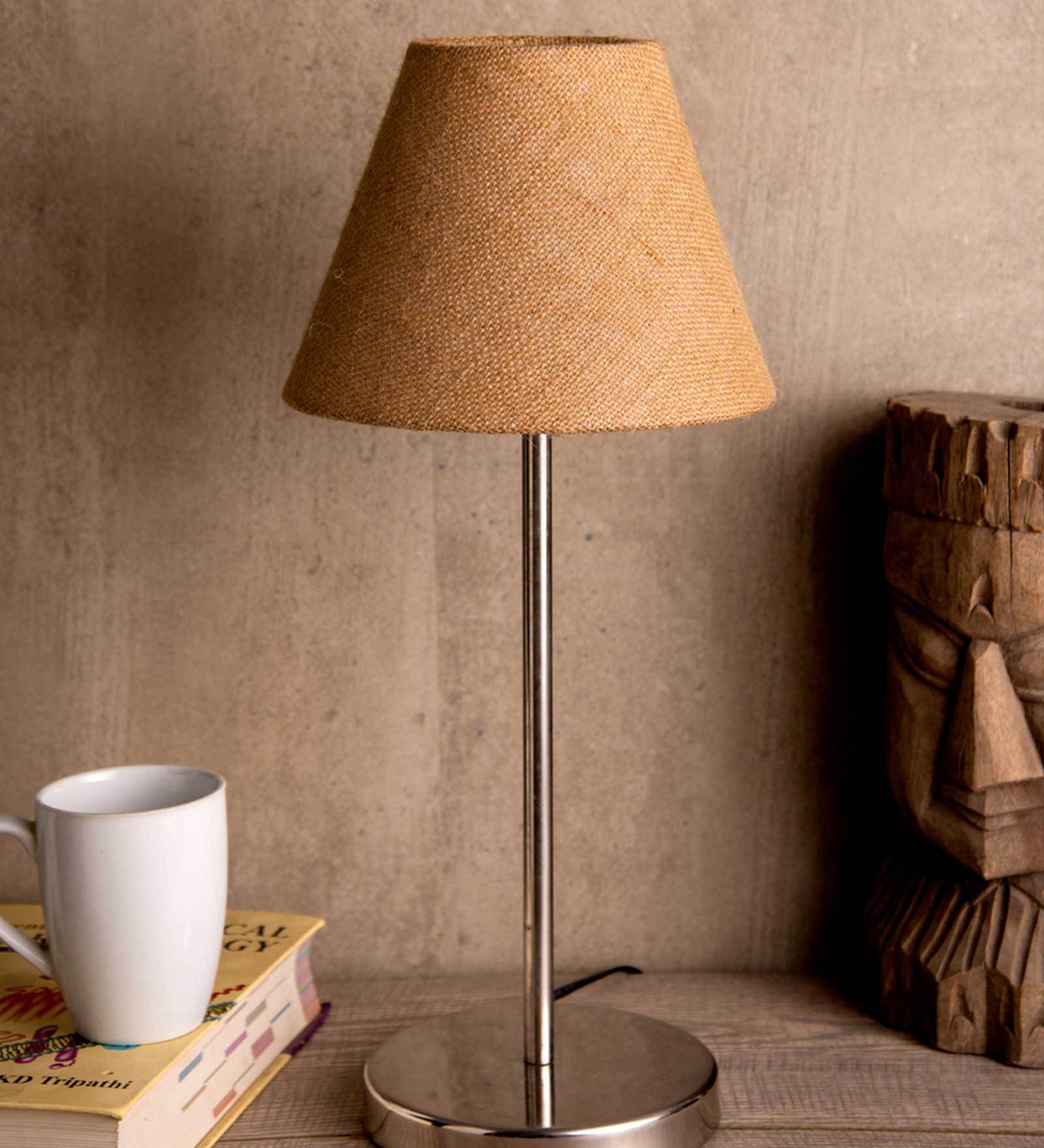 Traditional Jute Shade Table Lamp with Silver Finish Base