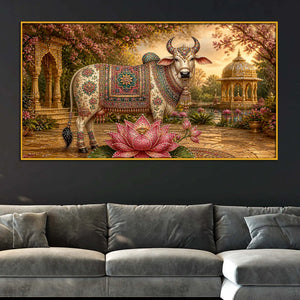 Traditional Kamdhenu Floating Frame Crystal Wall Painting