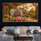 Traditional Kamdhenu Floating Frame Crystal Wall Painting