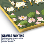 Traditional Kamdhenu Pichwai Canvas Painting | Cow Calf Wall Decor Painting