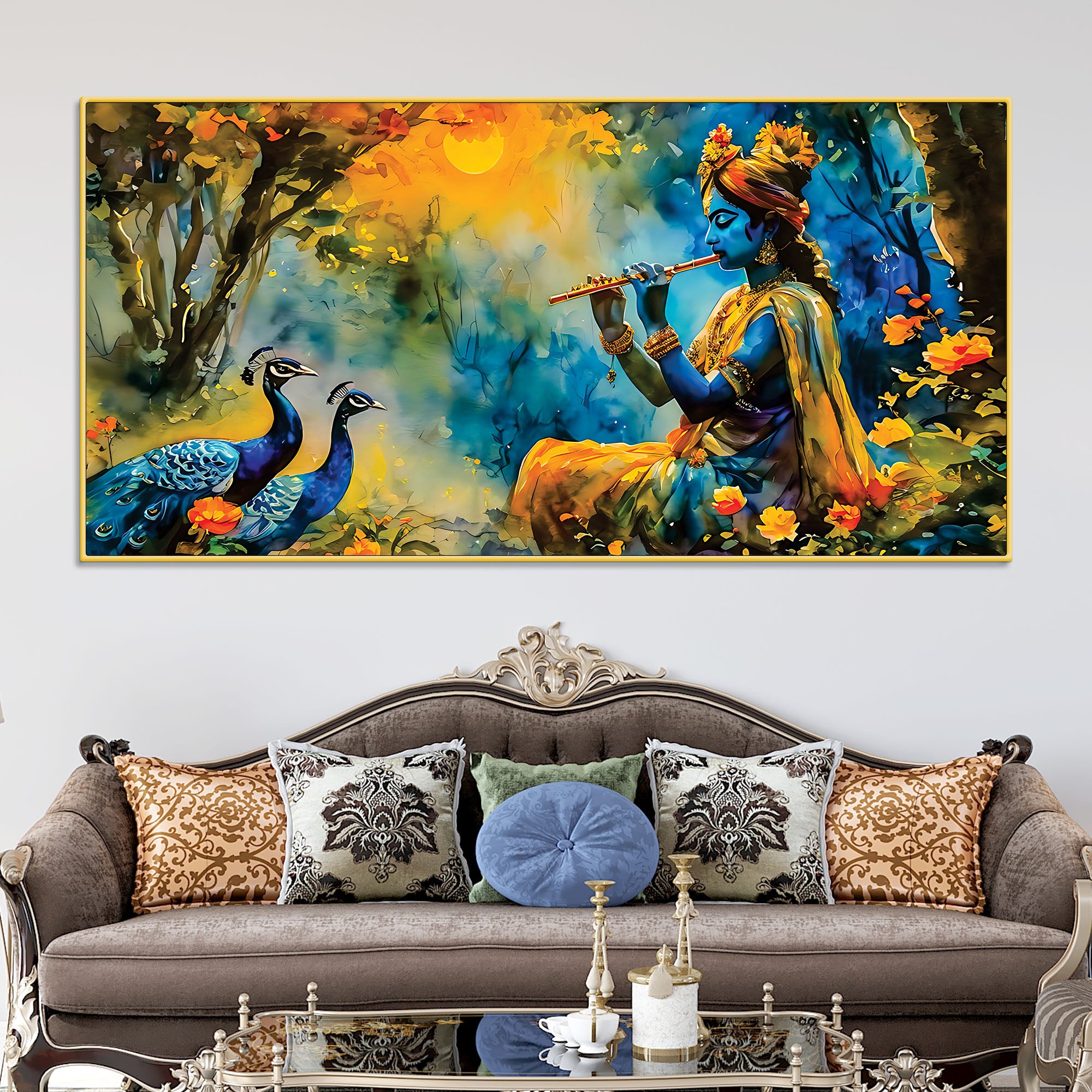 traditional-lord-krishna-painting-with-peacock-for-home-wall
