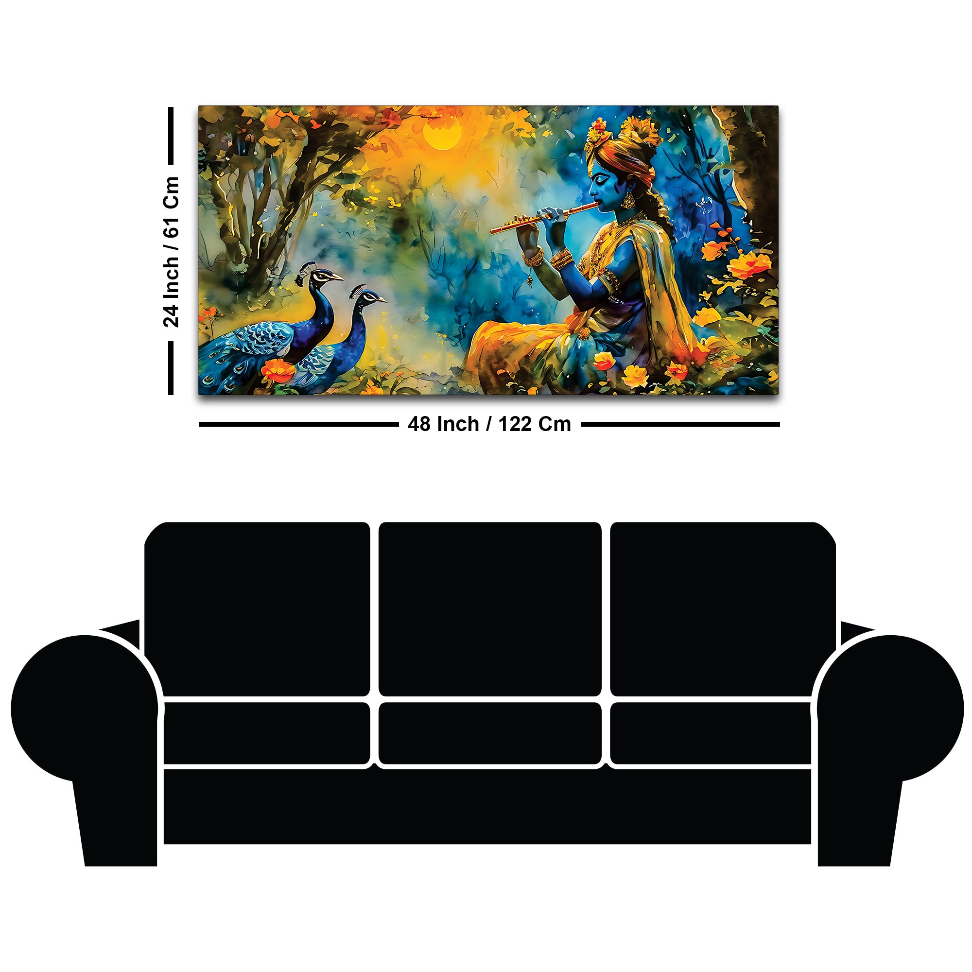 Traditional Lord Krishna Painting with Peacock for Home Wall