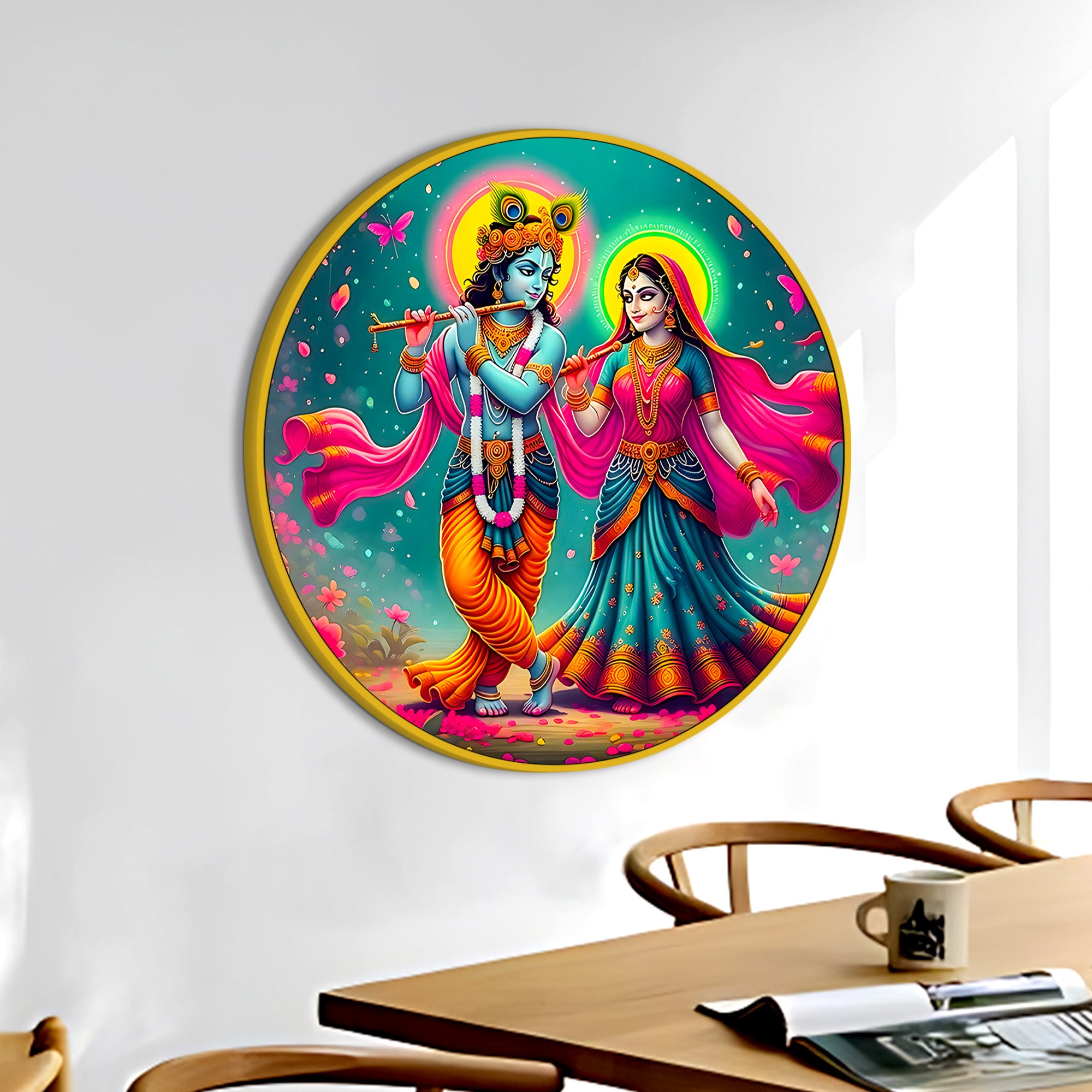 Traditional Lord Radha Krishna Round Frame Painting Decor