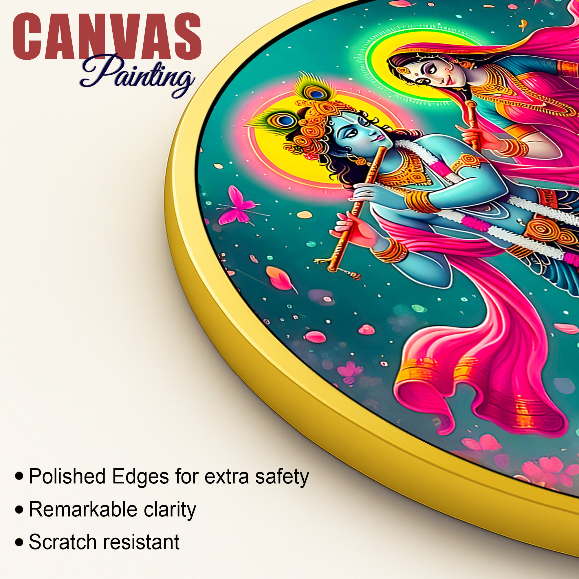 Traditional Lord Radha Krishna Round Frame Painting Decor