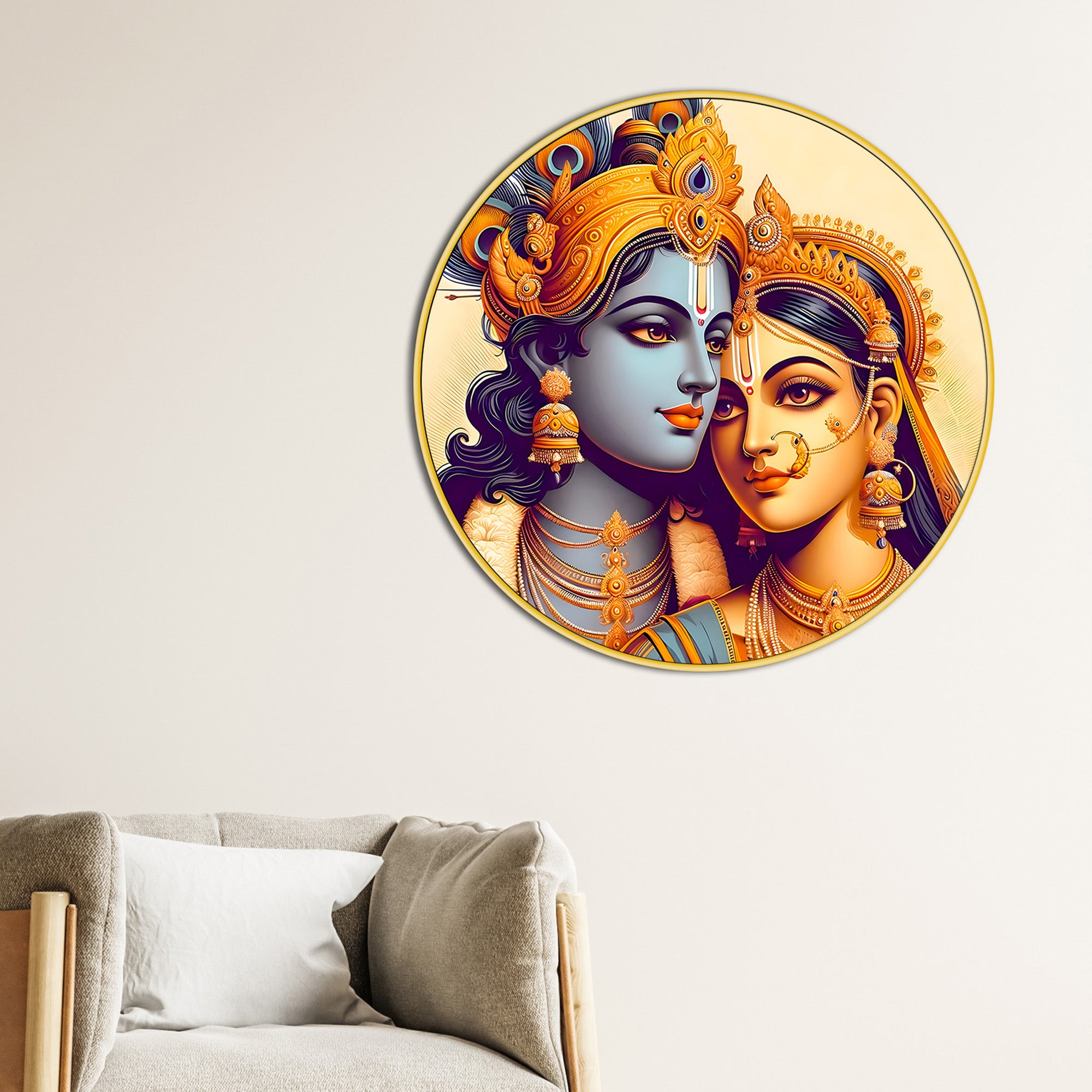 Traditional Lord Radha Krishna Round Painting