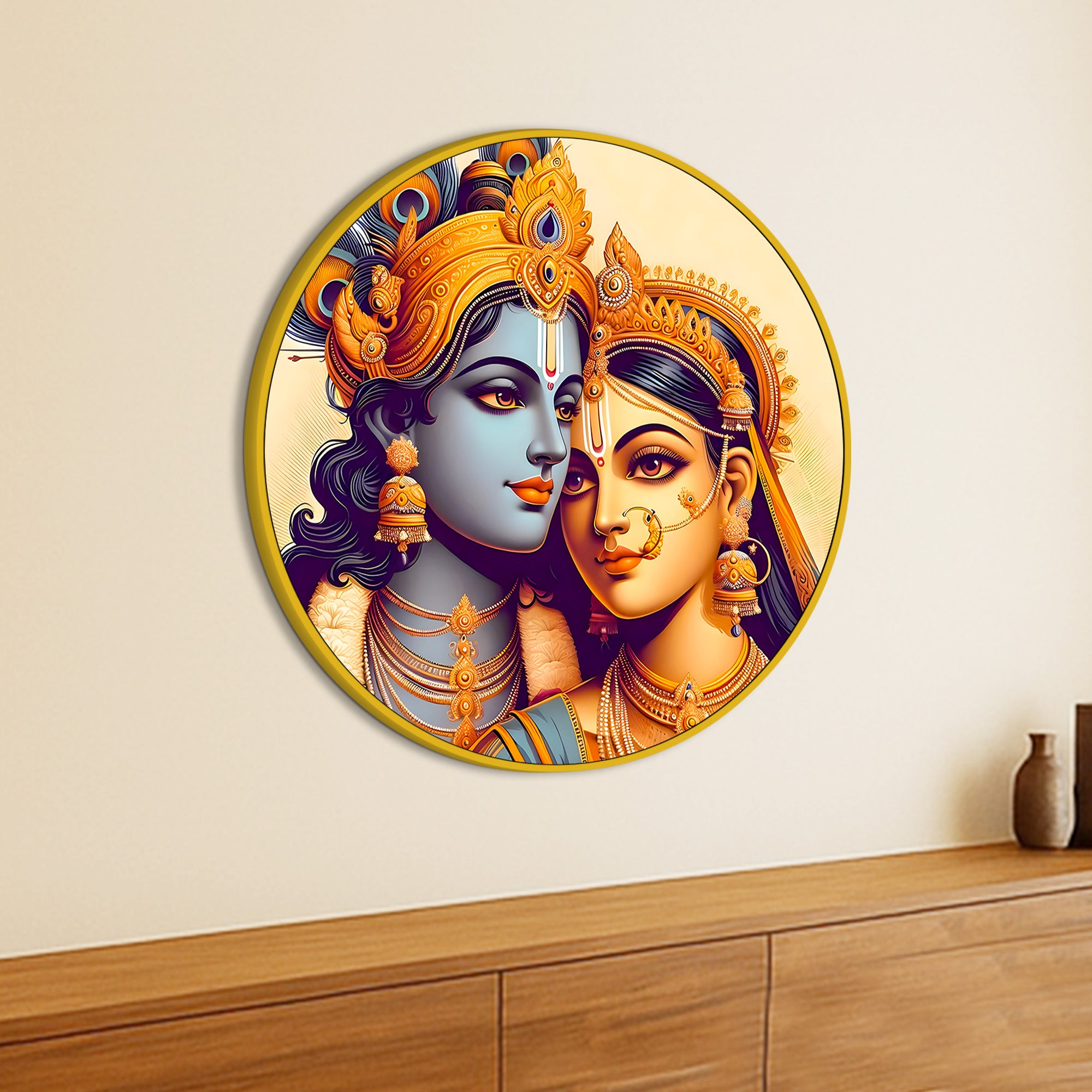 Traditional Lord Radha Krishna Round Painting