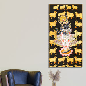 Traditional Lord Shrinathji Canvas Wall Painting | Indian Religious Wall Décor Art