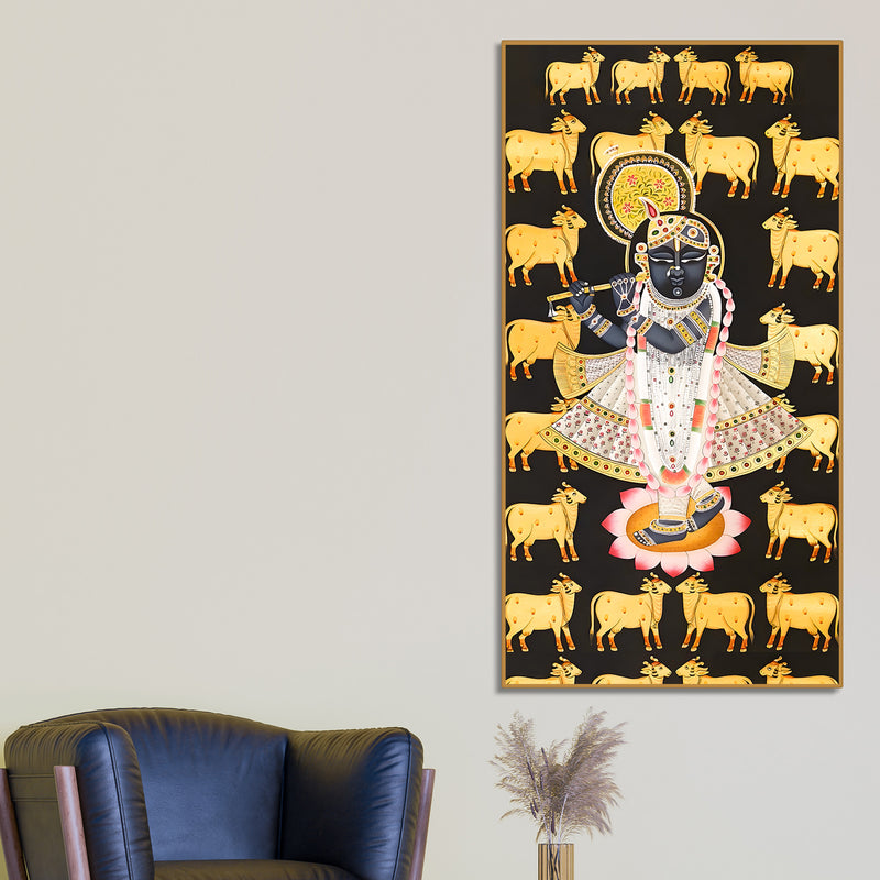 Traditional Lord Shrinathji Canvas Wall Painting | Indian Religious Wall Décor Art