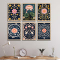 Traditional Lotus Floral Wall Frame Set of Six