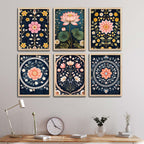 Traditional Lotus Floral Wall Frame Set of Six