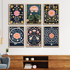 Traditional Lotus Floral Wall Frame Set of Six