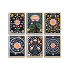 Traditional Lotus Floral Wall Frame Set of Six