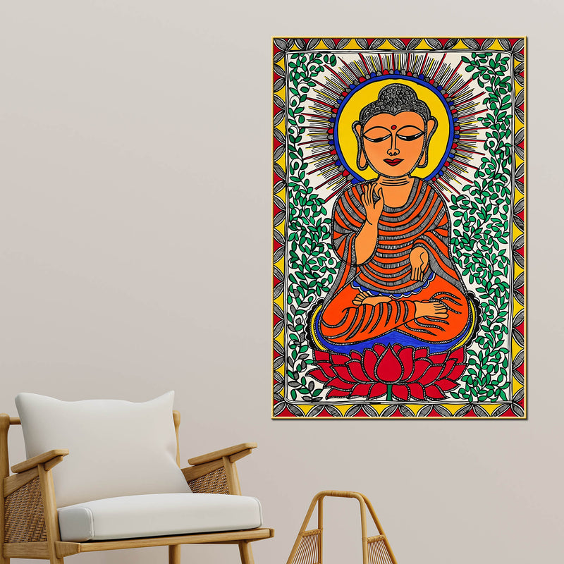 Traditional Madhubani Buddha Canvas Painting
