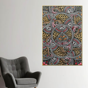 Traditional Madhubani Canvas Painting for Living Room Wall Decor