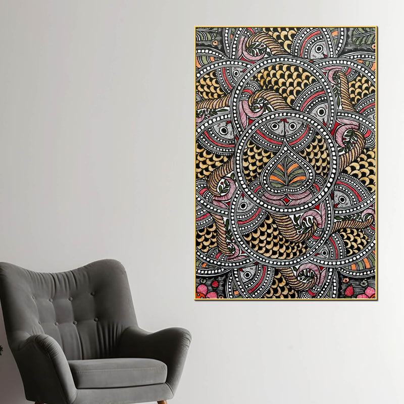 Traditional Madhubani Canvas Painting for Living Room Wall Decor