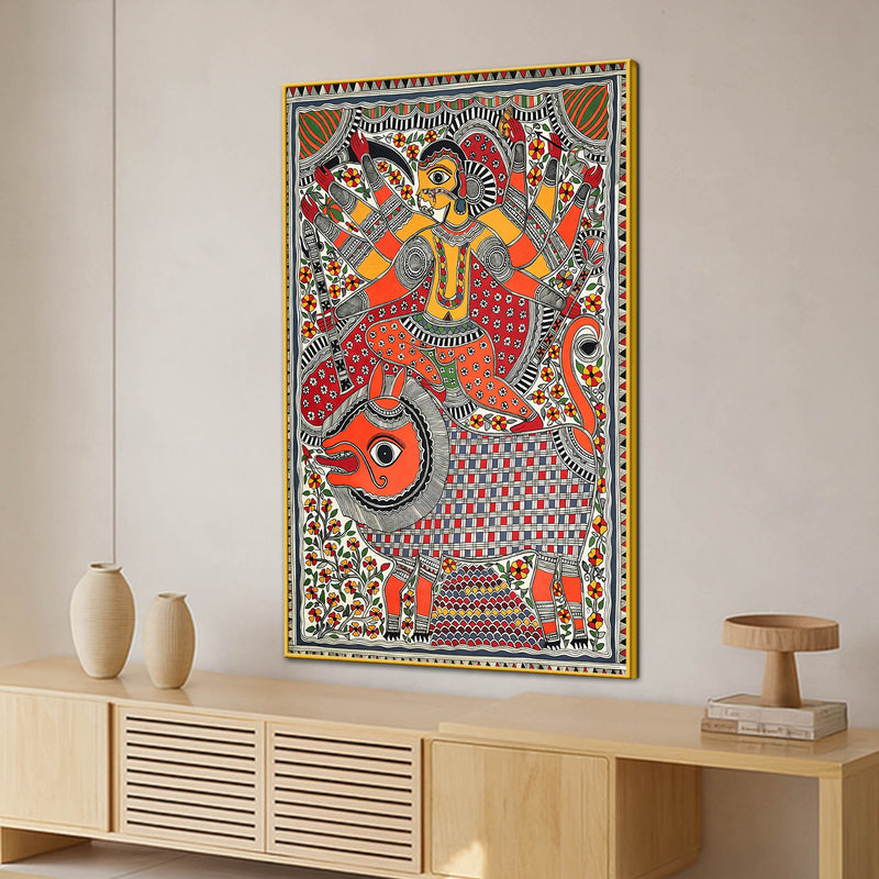Traditional Madhubani Devi Canvas Painting for Ethnic Indian Wall Decor
