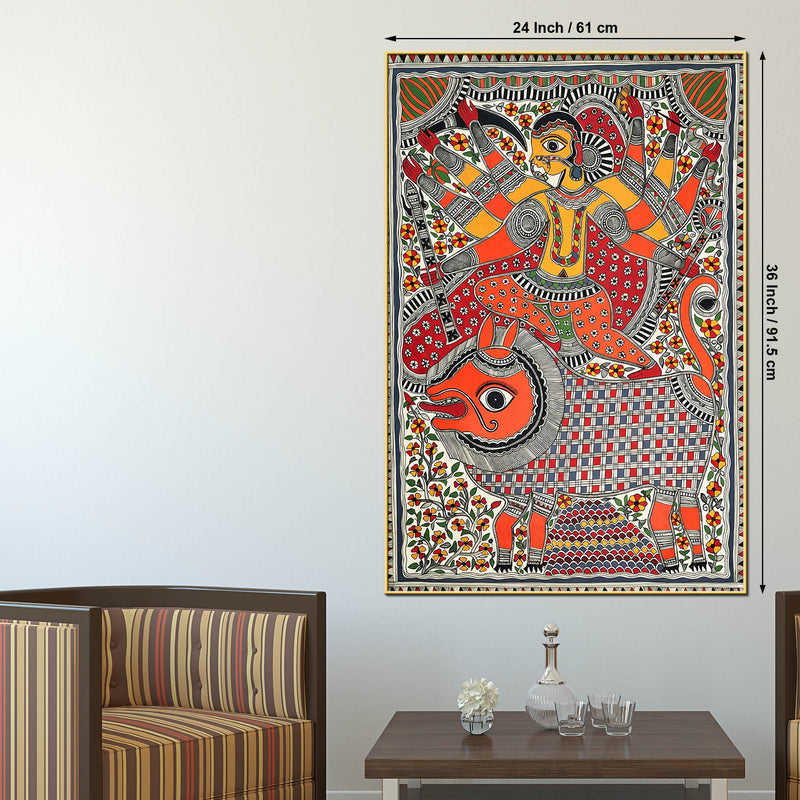 Traditional Madhubani Devi Canvas Painting for Ethnic Indian Wall Decor