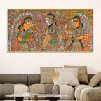 Traditional Madhubani Radha Krishna Canvas Wall Painting for Home Decor